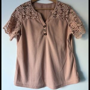 Lace Sleeve Tan Top Size Approximate M Not Tag